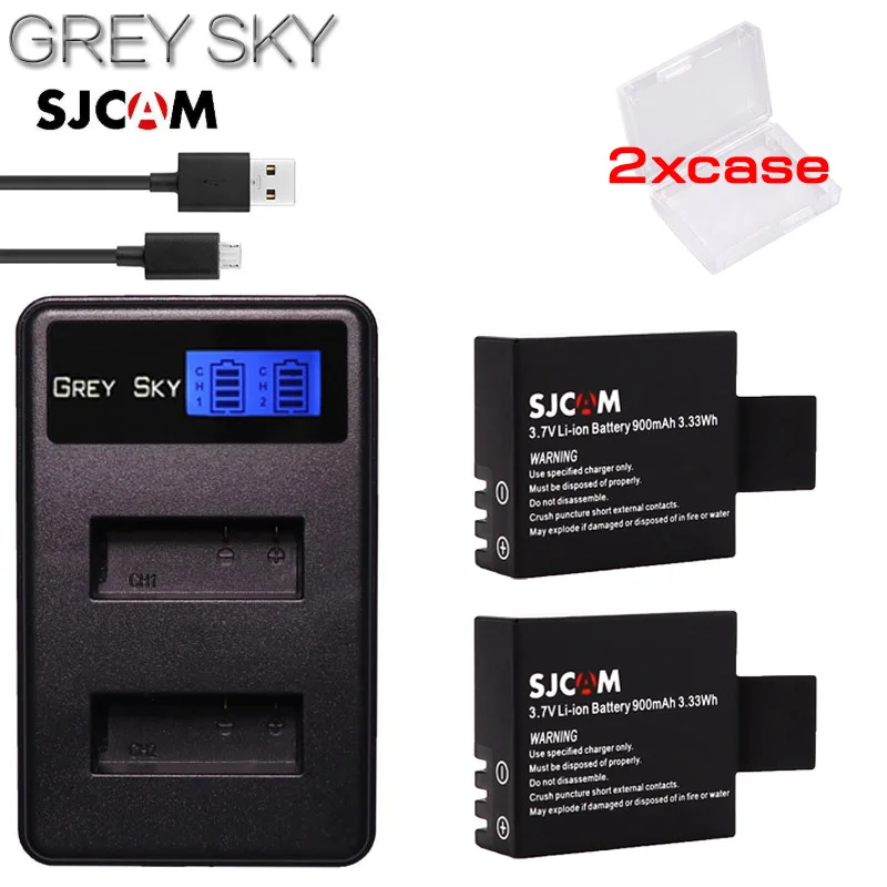 Аккумулятор PG1050 SJ4000 PG900 2 шт. + двойное зарядное устройство USB с ЖК дисплеем для SJCAM