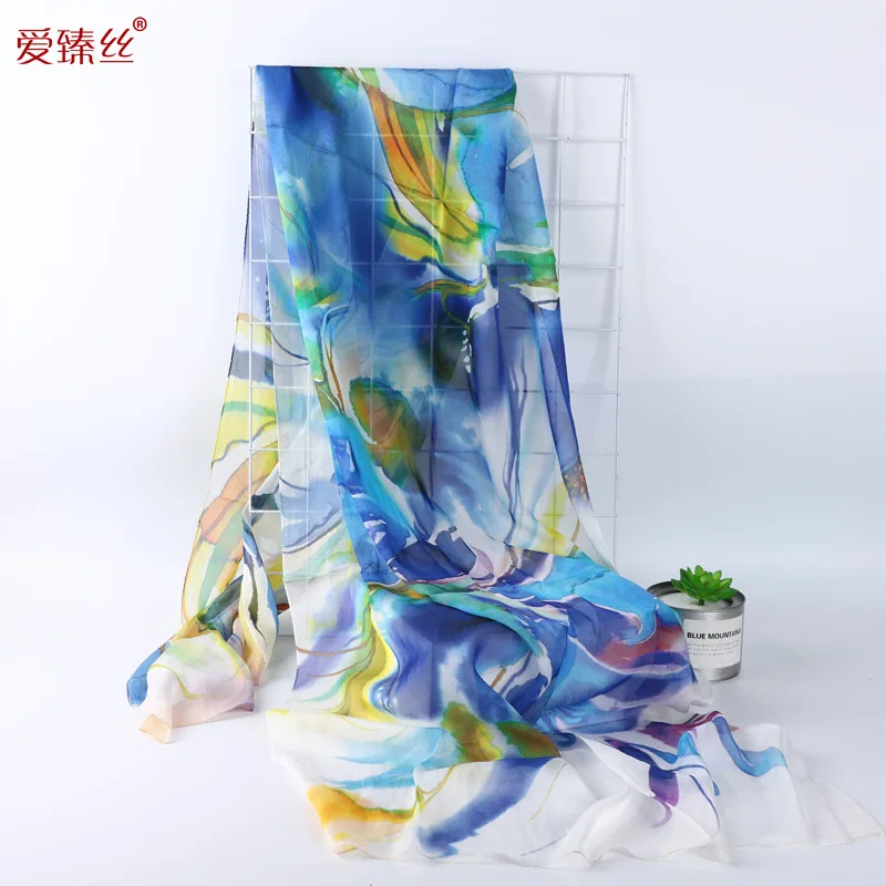 

Scarf Chiffon Silk Summer Sun Protection Silk Hair-Helping Scarf Jiangnan Ink Painting turban headband hijab scarf