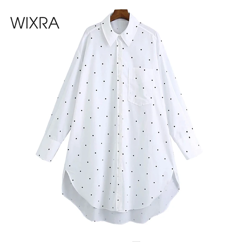 

Wixra Brand Women's Polka Dot Shirt Spring Autumn Women Long Sleeve Blouse Casual Oversized Blouses Lady Streetwear Tops