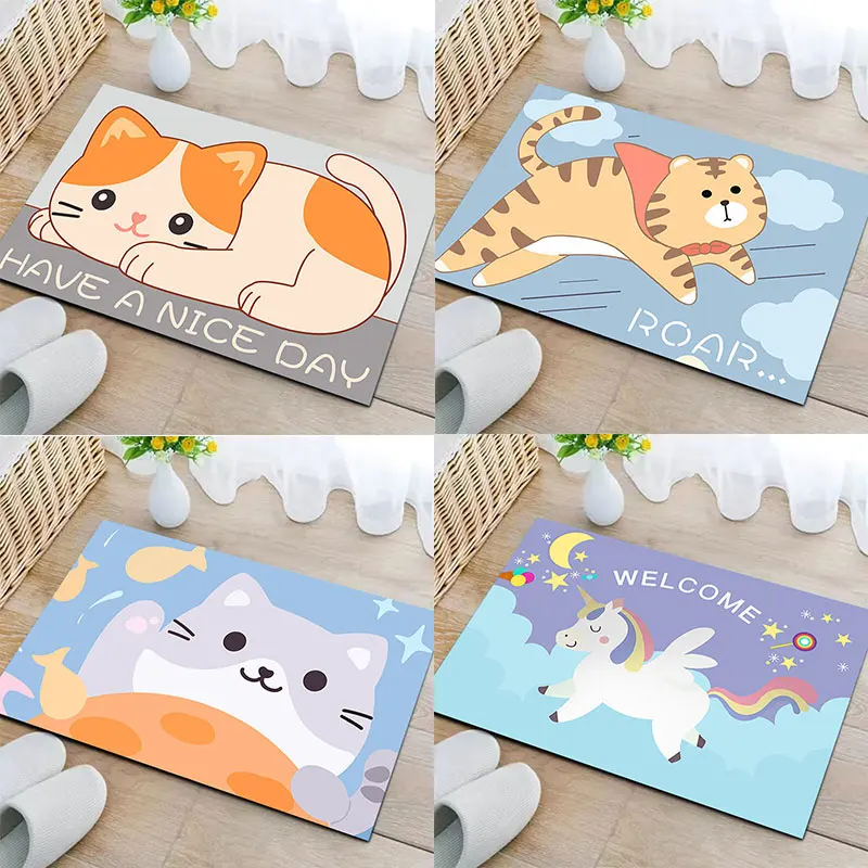 

Cute Animal Mat Foyer Entrance Kitchen Bathroom Mat Cartoon Dog and Cat Pattern Carpet Non-Slip Material Doormats 40*60cm/pc