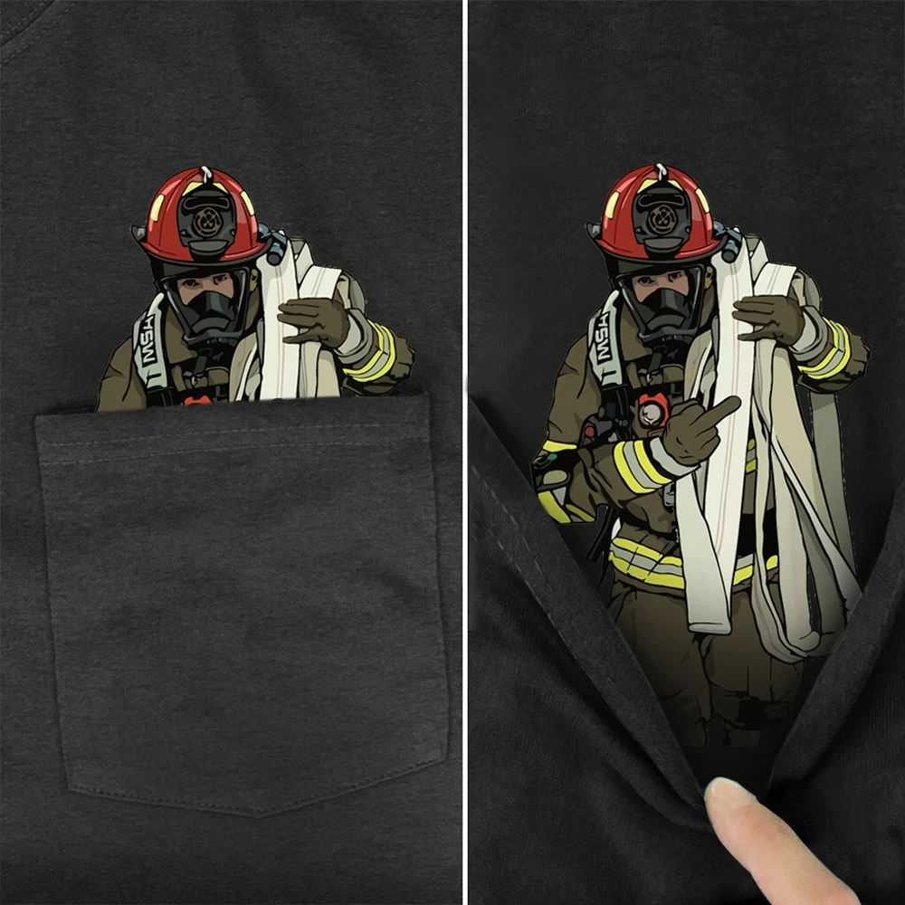 

T Shirt Fashion Brand summer pocket firefighter printed t-shirt men for women shirts Hip hop tops black cotton tees