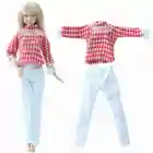 1 модная повседневная одежда BJDBUS, Красные кружевные блузки + белые брюки, повседневные брюки, женская одежда, аксессуары для кукол Барби