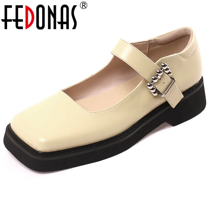 

Женские туфли-лодочки с квадратным носком FEDONAS, коричневые туфли из натуральной кожи на толстом каблуке, классический дизайн, для офиса, на о...