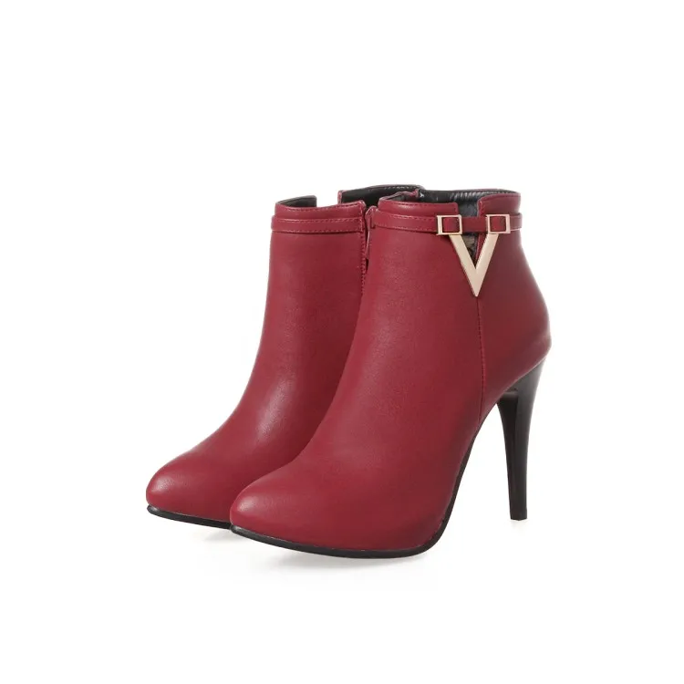 Big Size Maɺm Short boots Pure color Metal decoration Pointed Boot barrel High heel | Обувь