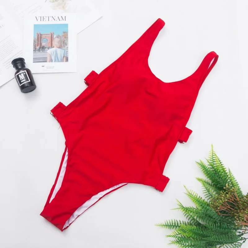 

2021 Red Blue Hollow Sexy Swimwear Women Bandage Padded One Piece Swimsuit Backless Monokini Biquini Femenino Bathing Suit