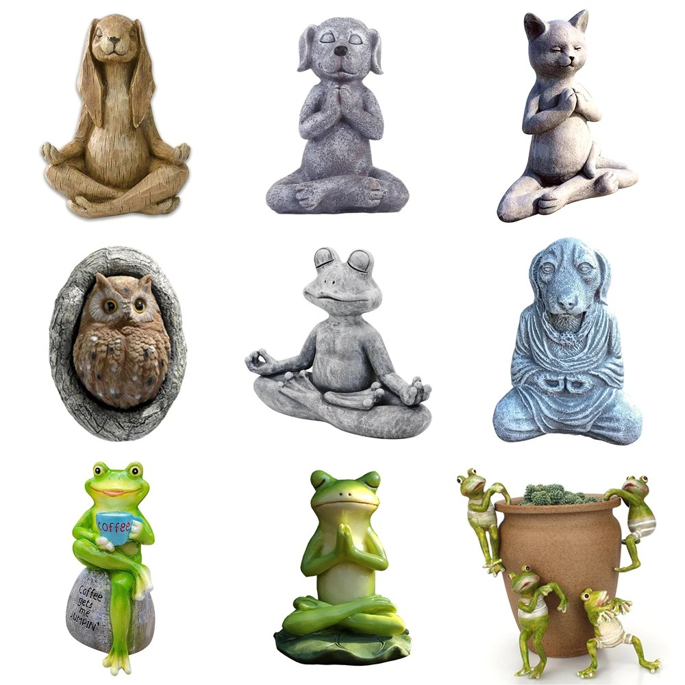 

Resin doll toy Meditation Animal Resin Craft Statue Dog Cat Frog Yoga Figurine Ornaments Handicraft Family Decoration