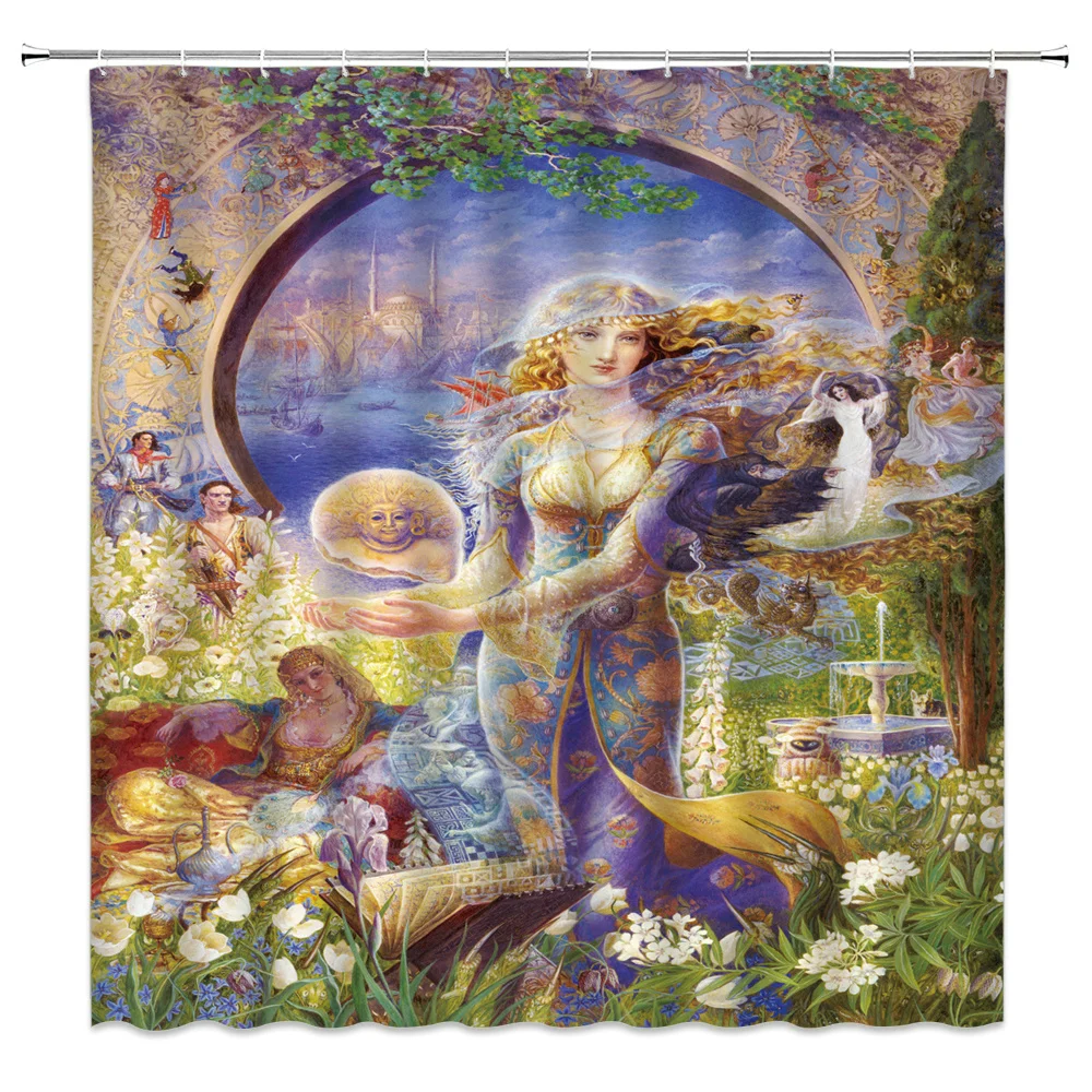 

European Retro Shower Curtain 3d Printed Shower Curtains Waterproof Bathroom Moisture-proof Our Lady of Angels Bath Curtains