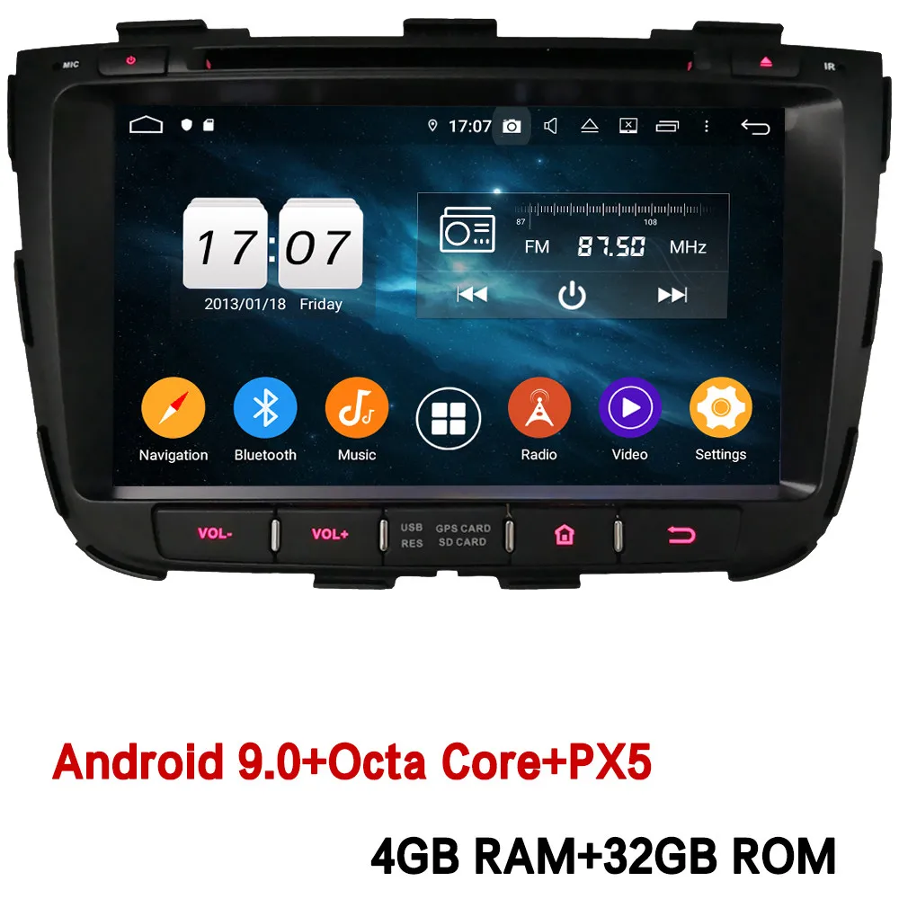 Klyde ips 4G Android 9,0 Восьмиядерный 4 Гб ОЗУ 64 Гб ПЗУ DSP BT автомобильный DVD мультимедийный плеер радио gps ГЛОНАСС для Kia Sorento 2013 - Цвет: 4GB RAM x 32GB ROM