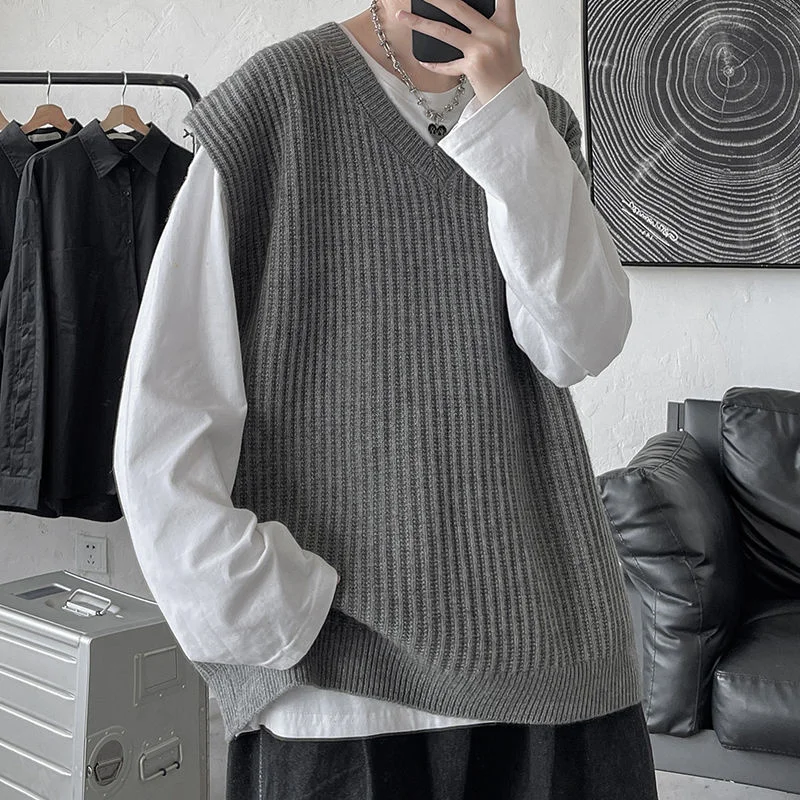 

2021 Winter Men's Large Clothes V-Neck Sleeveless Wool Sweaters Vest V Neck Clothing Pullover Homme Coats Cashmere Knitting