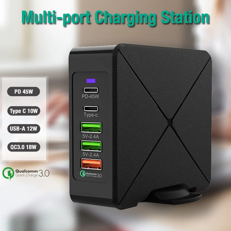 С несколькими usb-портами зарядное устройство 75 Вт PD USB-C 45 Вт быстрозарядная станция для iPhone 8 X Macbook samsung S10 Quick Charge 3,0 type C адаптер