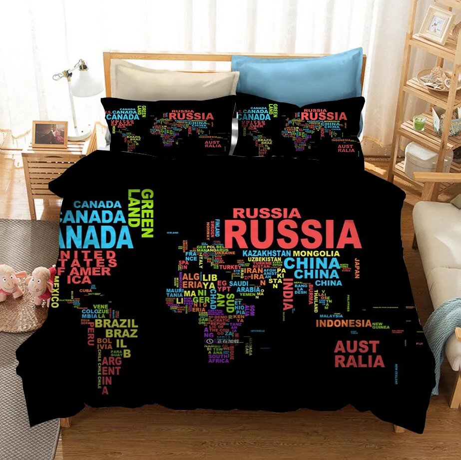 2/3 Pieces World Map Bedding Set 3D Print Cartoon Palm Duvet Cover For Kids Adults Bed Twin Double Quilt | Дом и сад