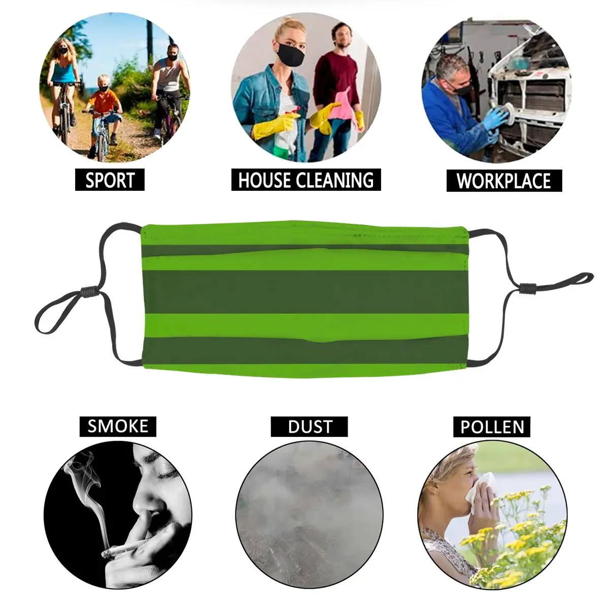 Blues Clues - Steves Very Green Stripes #4 Reusable Mouth Face Mask Anti Haze Dust Protection Cover Respirator | Аксессуары для