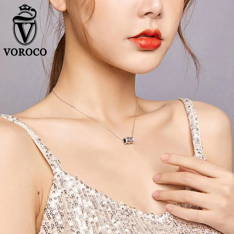 VOROCO 925 Sterling Silver Cool Small Waist Charm Pendant Necklaces for Women New Fashion Jewely Chokers Fine Jewelry | Украшения и