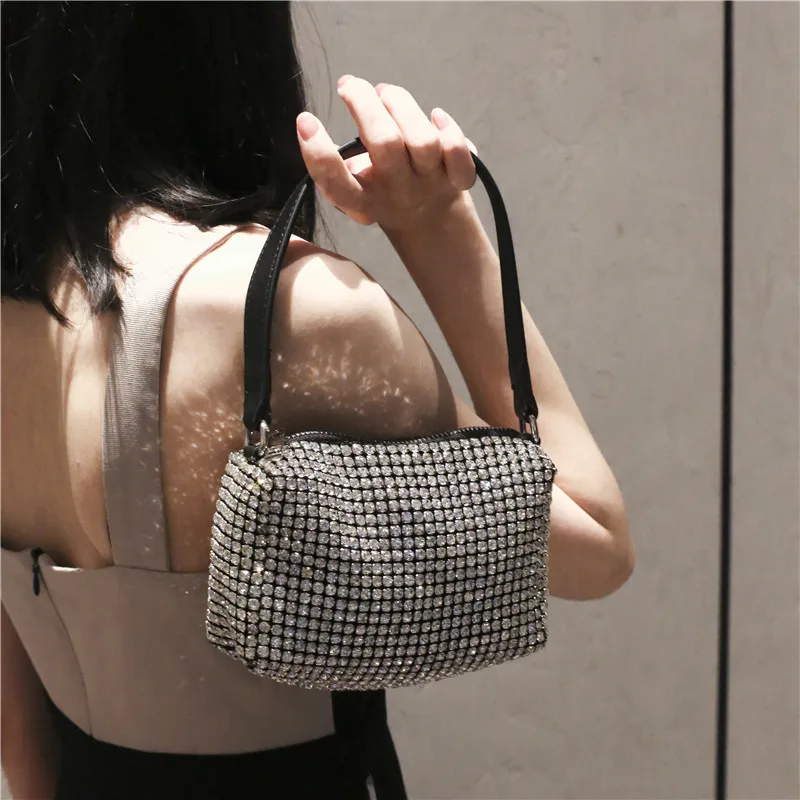 

Oluolin Rhinestone bag female hand-studded diamonds ladies handbag chain small square bag messenger bag designer bag