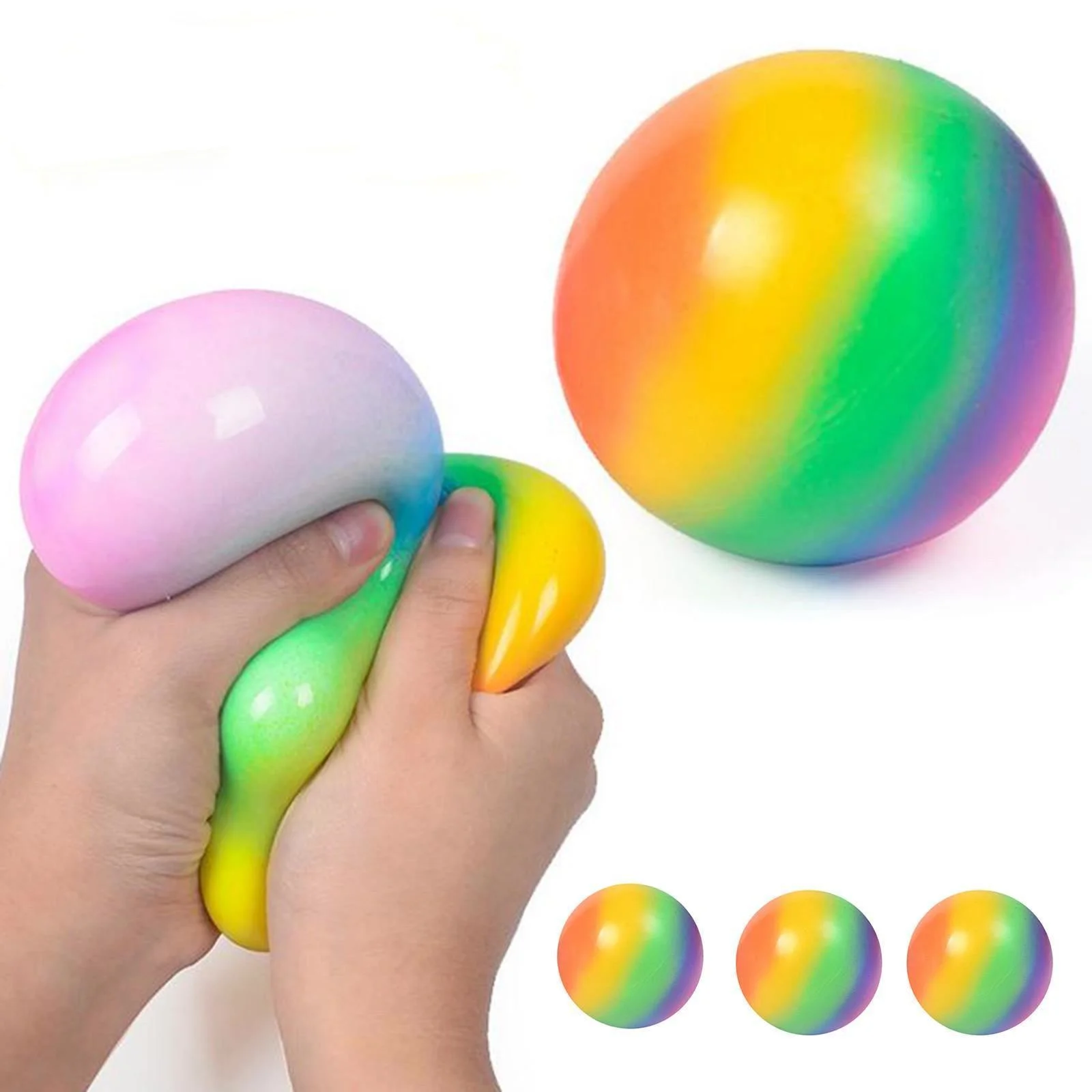 

7CM Rainbow Stick Wall Ball Stress Relief Ceiling Balls Squash Ball Globbles Decompression Toy Sticky Target Ball Sensory Toys