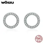 Женские серьги-гвоздики WOSTU, простые круглые серьги из стерлингового серебра 925 пробы, свадебные ювелирные изделия из серебра FIE417
