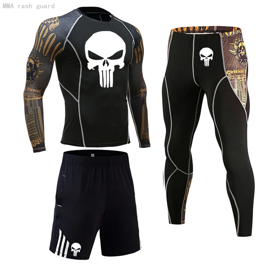 Мужской спортивный костюм компрессионная спортивная одежда влагоотводящий