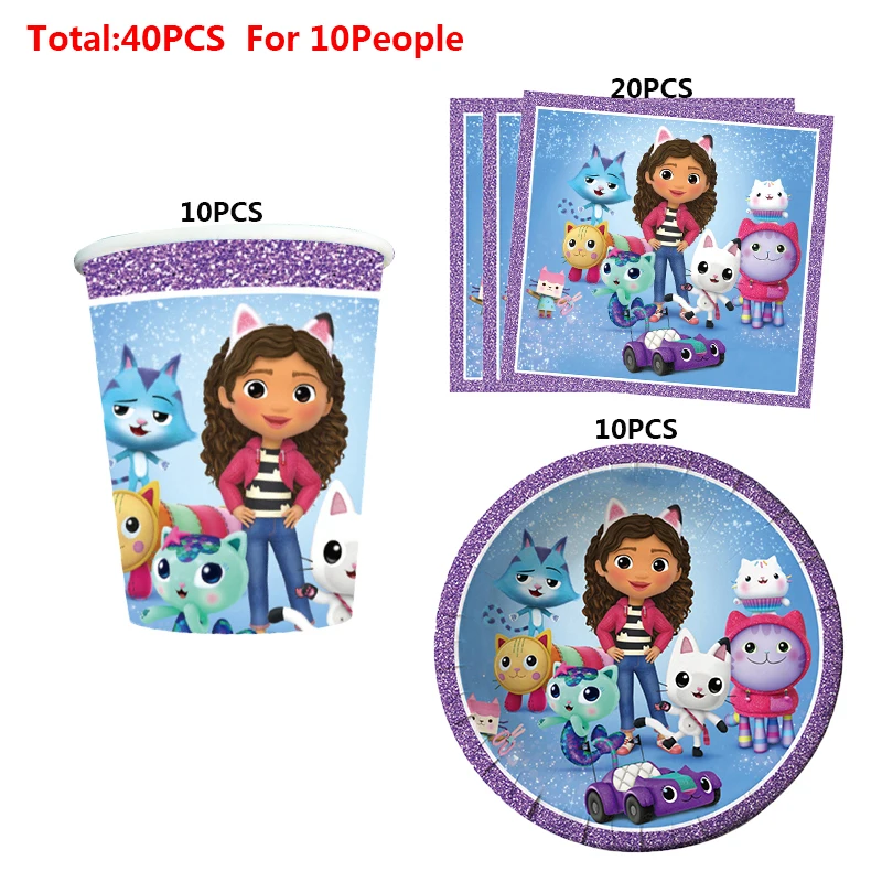 gabby dollhouse suit 10 20 people girls birthday party decorations cutlery set cups plates baby shower gifts doll house supplies free global shipping