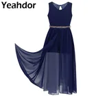 Платье для подружки невесты, шифоновые платья с цветами для девочек, платье-макси без рукавов для принцессы, детское элегантное официальное платье для девочек