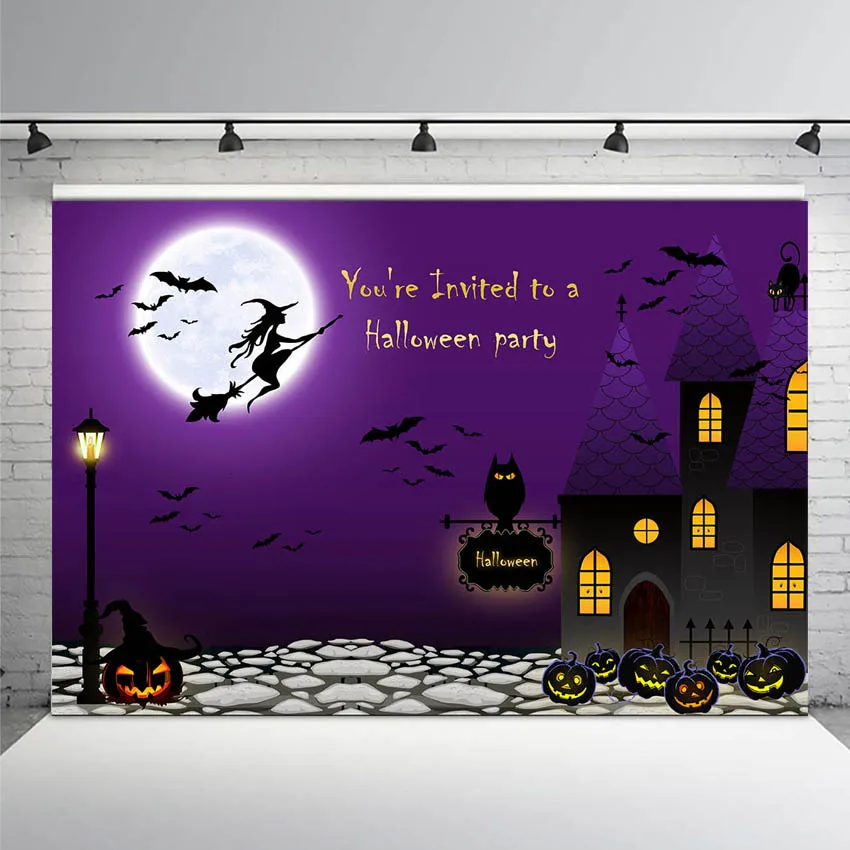 Фотофон Хэллоуин Ночь Луна призрак летучие мыши Тыква фонарь гравировка