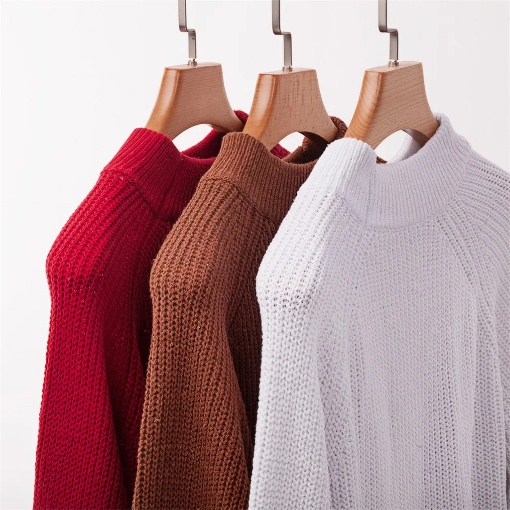 Осенне-зимние женские свитера пуловеры одноцветные модные с длинным рукавом