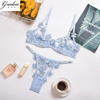 hot sale multi color new flower embroidery womens underwear set underwire gather ladies bra suit mesh see through sexy lingerie