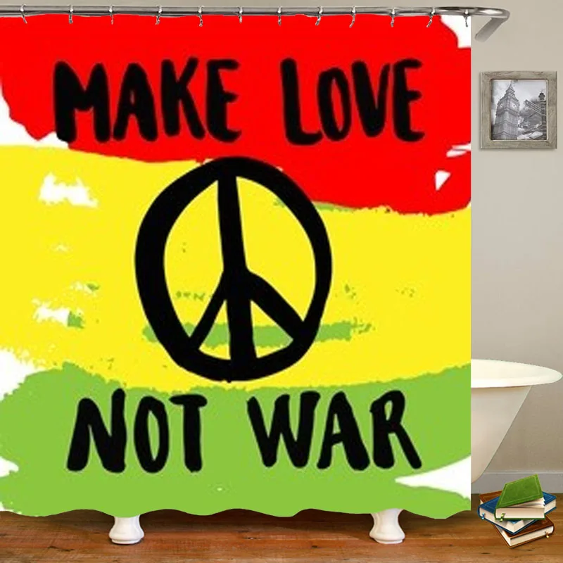 

Cool Reggae Rasta Make Love Not War Shower Curtain Hippie Jamaica Flag Bahroom Curtains Bathroom Accessories Home Decor Gifts