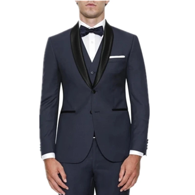 

Men Formal Suits Dark Blue Tuxedos 3 Piece Groom Wear 2021 Custom Made