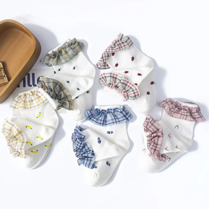 Детские носки новые кружевные белые для маленьких девочек клетчатые с принтом