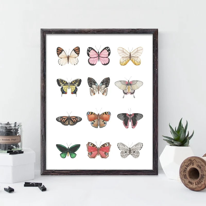 

Watercolor Butterfly Print Papillon Butterfly Nature Poster Home Room Decor , Minimalist Art Canvas Painting Picture Wall Decor
