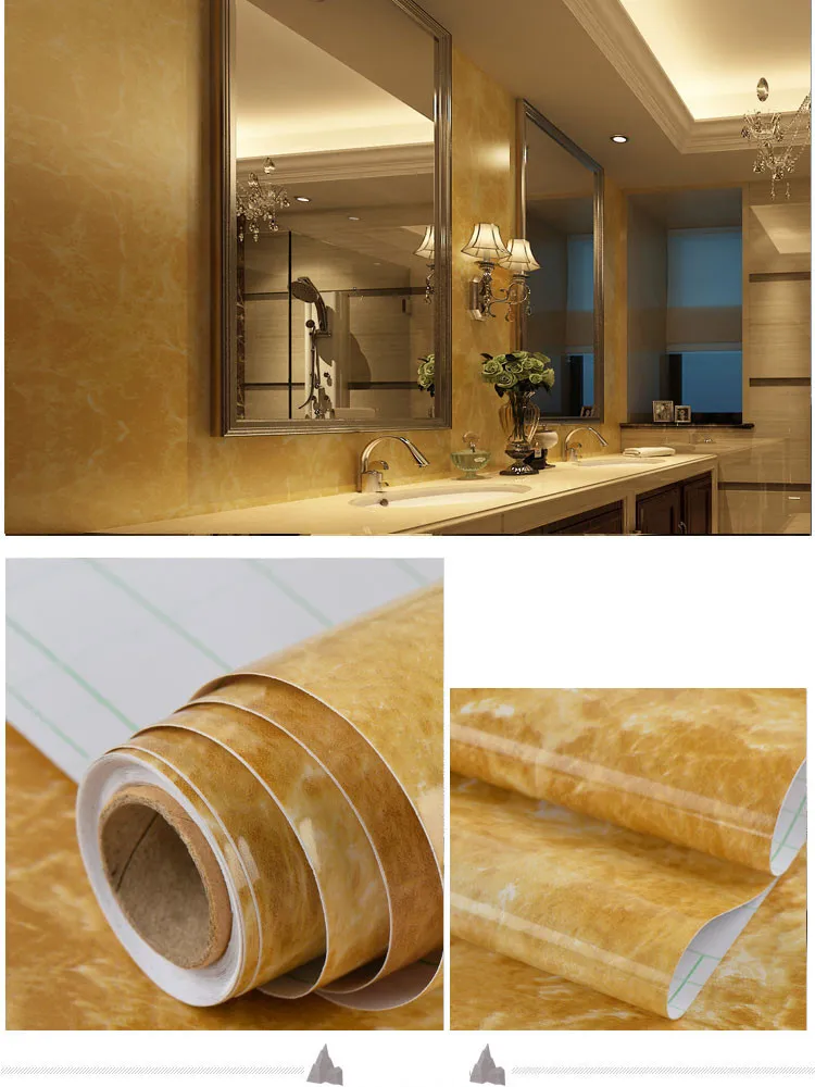 Thickened waterproof self-adhesive wallpaper marble sticker oil proof high temperature resistant kitchen furniture decoration