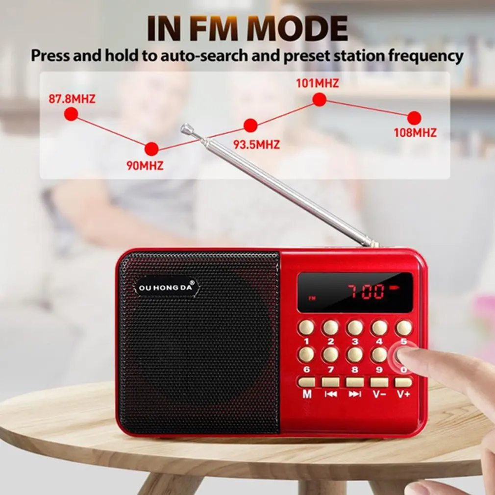 

KK11 Mini Portable Radio Handheld Digital FM USB TF MP3 Player Speaker Rechargeable FM Radio For The Elderly
