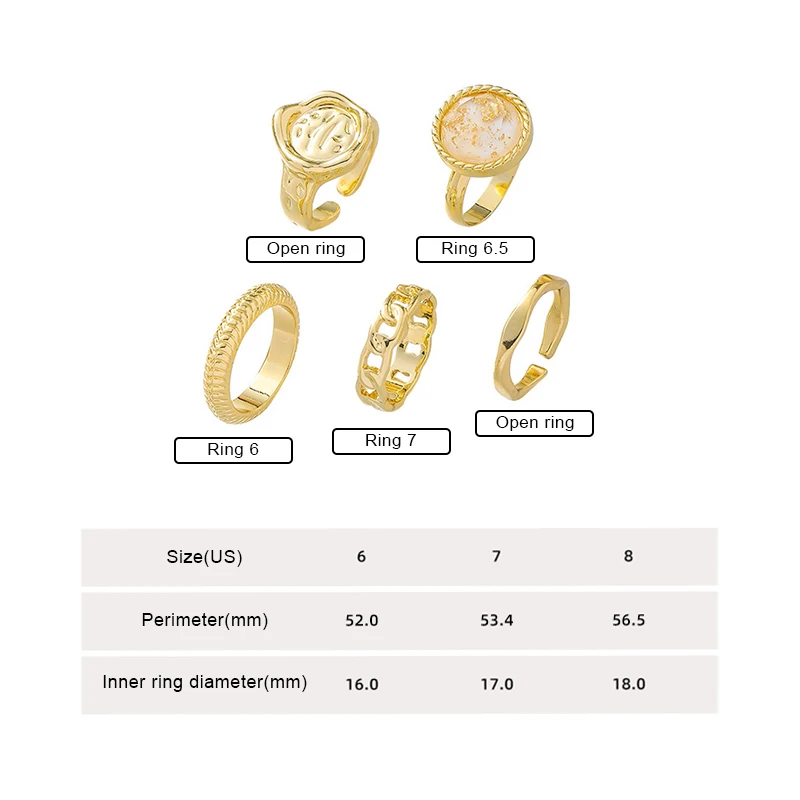 

5 Pcs Fashion Punk Joint Ring Set Geometric Twist Minimalist Jewelry Metal Circular Golden Ring for women Street Dance Accessory