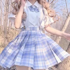 Японская школьная униформа для девочек, плиссированная мини-юбка, школьная форма, юбка А-силуэта с высокой талией в клетку, сексуальная униформа JK для женщин, полный комплект
