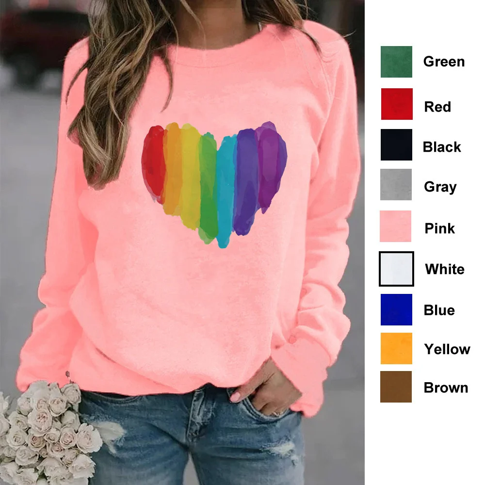 

Painted love round neck women's blouse loose bottomed pullover jy74