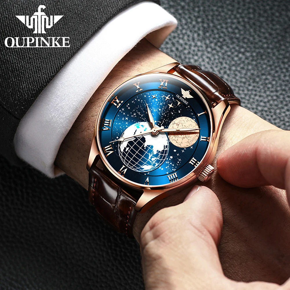 

OUPINKE Men's Mechanical Wirstwatches Moon Phase Waterproof Business Luxury Automatic Sapphire Mens Watches Relogio Masculino