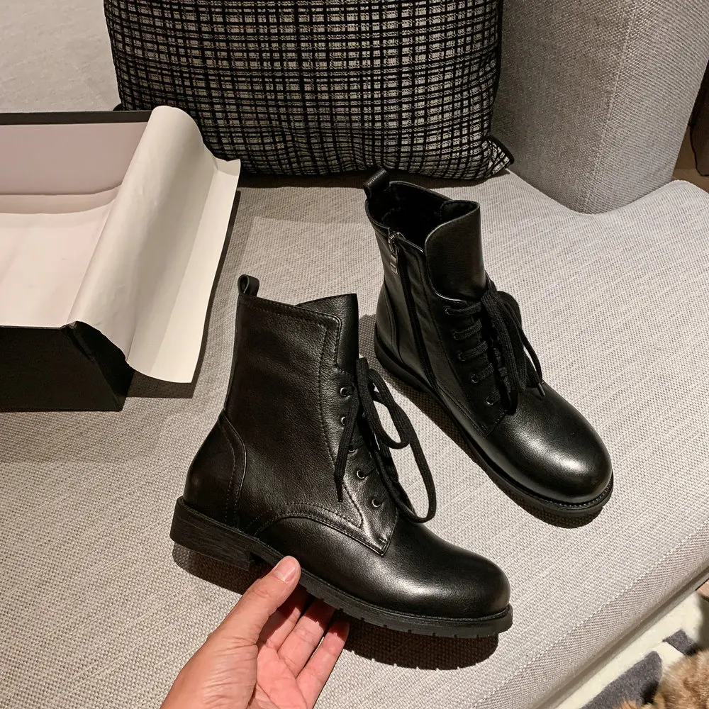 

2021 New winter 100% genuine leather ankle Women boots Riding boots motorcycle Female boots Women shoes cowhide Size 34-43