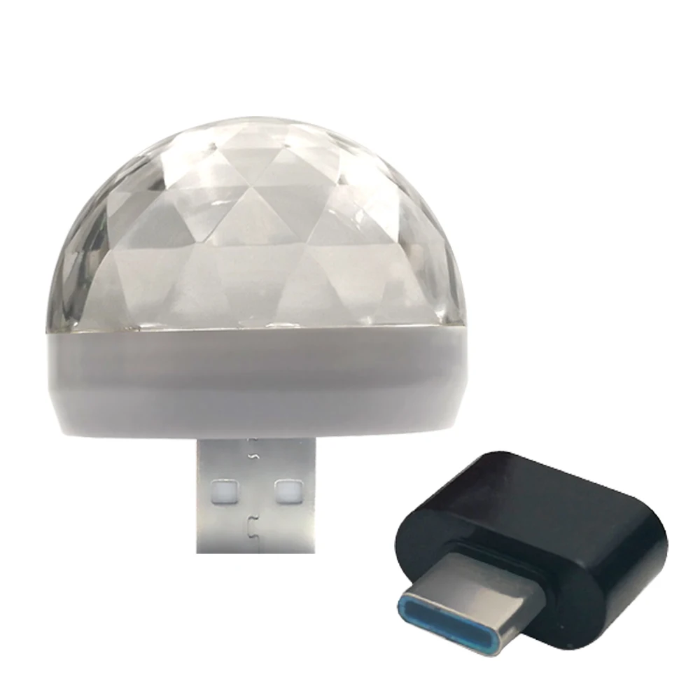 With USB C Автомобильная светодиодная автомобильная лампа USB окружающий светильник DJ RGB Мини Красочный музыкальный звуковой светильник USB-C интерфейс Apple интерфейс для праздников и вечеринок караоке - Испускаемый цвет: With USB C