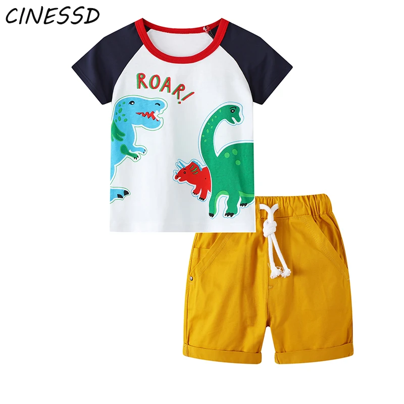 Летняя одежда для мальчиков детей топ с мультяшным рисунком маленьких + шорты