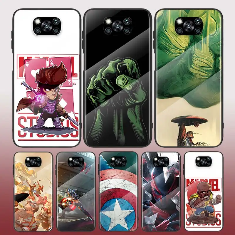 

Marvel Art Tempered Glass Cover For Xiaomi POCO F3 F2 X3 NFC X2 M2 Pro Phone Case