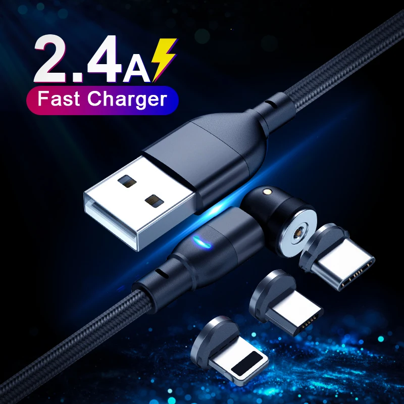 

1/2m 540° Magnetic Charger Cable Micro USB Type C Fast Charging Mobile Phone Magnetic Wire For iPhone Samsung Xiaomi Data Cord
