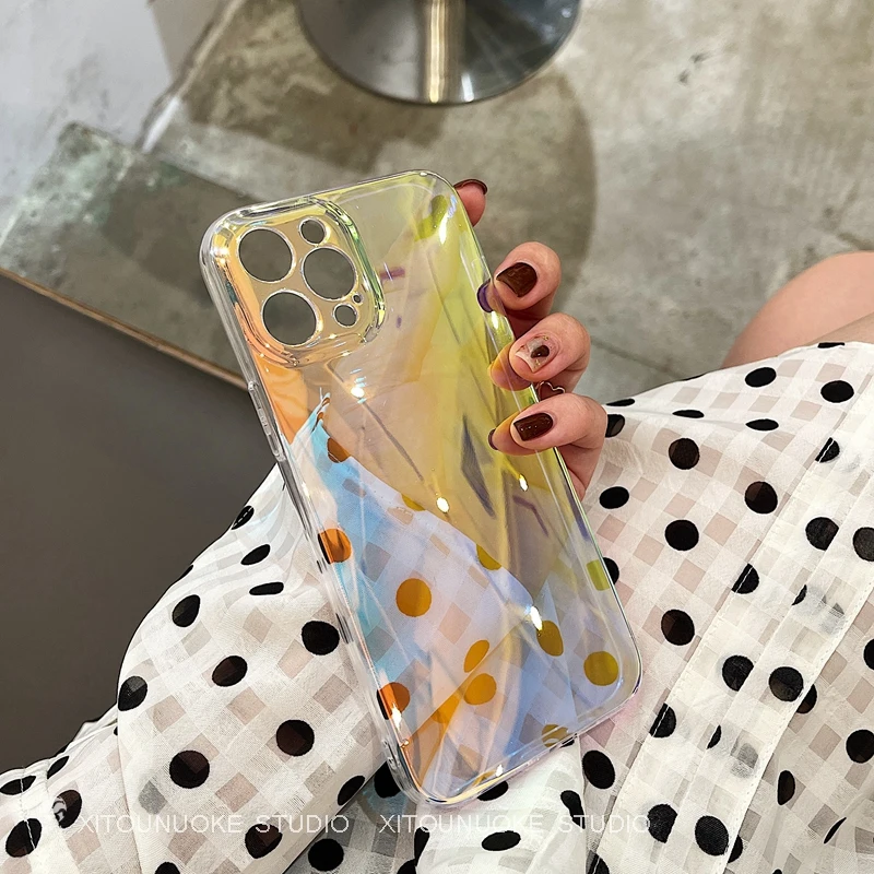 

Laser Clear Gradient Rainbow Phone Case For iPhone 13 Pro Max 12 Mini 11 X XR XS 7 8 Plus SE2020 Luxury Fashion Soft Back Cover