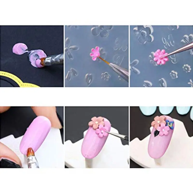 

New 30 Styles DIY 3D Acrylic Nail Art Tool Silicone Carved Mold Template Mould Kit