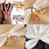 new multi purpose x shape crystal zircon scarf buckle clip brooches cross bow scarves knotter holder shawls knot tier jewelry