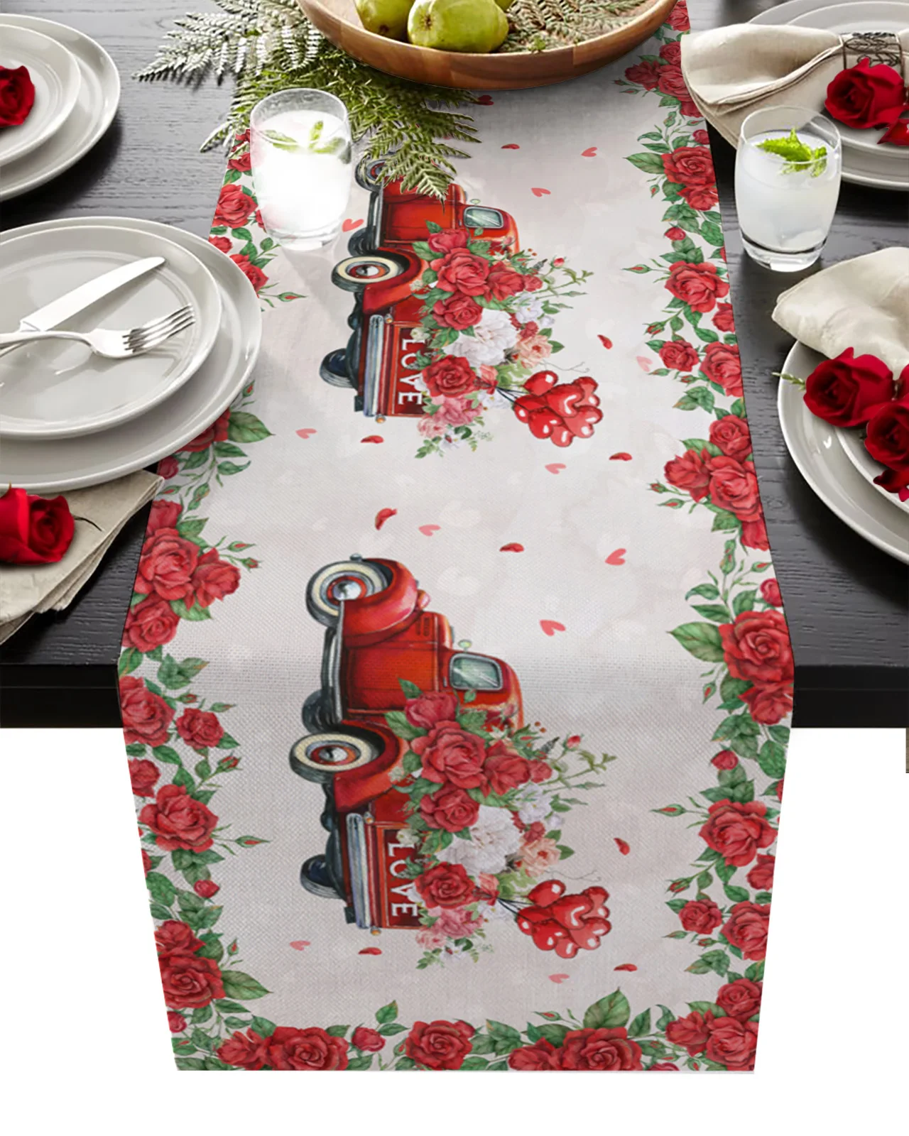 

Valentine Rose Truck Table Runner Luxury Wedding Decor Table Cover Holiday Home Ornament Dinner Tablecloth