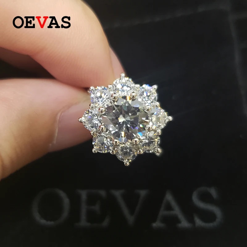 

OEVAS Sparking Zircon Flower Wedding Rings For Women Top Quality 100% 925 Sterling Silver Engagement Party Fine Jewelry Gifts