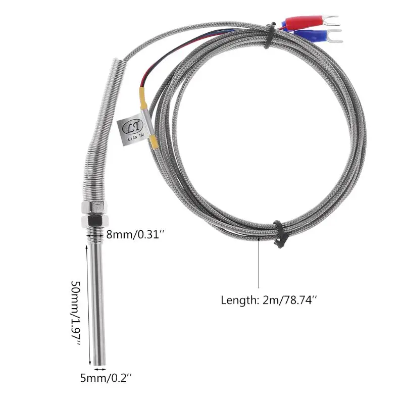 

2m PT100 Thermocouple Probe 5mmx50mm Temperature Controller Sensor 3 Wire 0-400C T8WE