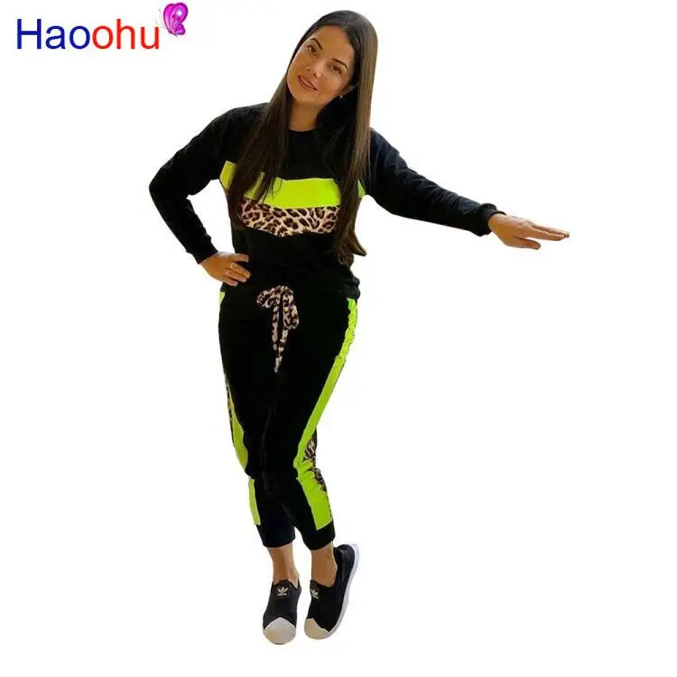 Зимний женский спортивный костюм с длинным рукавом леопардовые толстовки