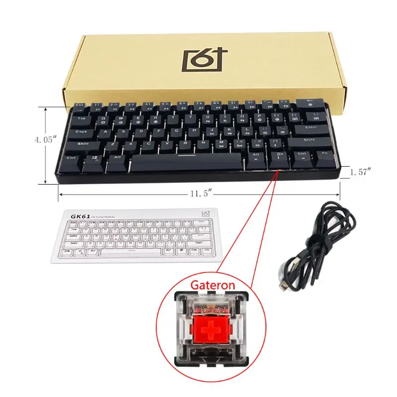 R Новинка GK61 61 механическая клавиатура USB Проводная светодиодный с подсветкой ось игровая механическая клавиатура для рабочего стола - Цвет: R
