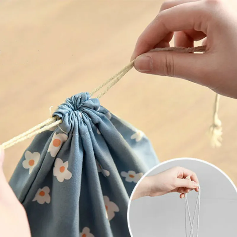 

Cotton Pouch Drawstring Storage Bag Printed Simple Cute Food Packing Bags Travel Portable Trendy Casual Harajuku Chic Folded Eco